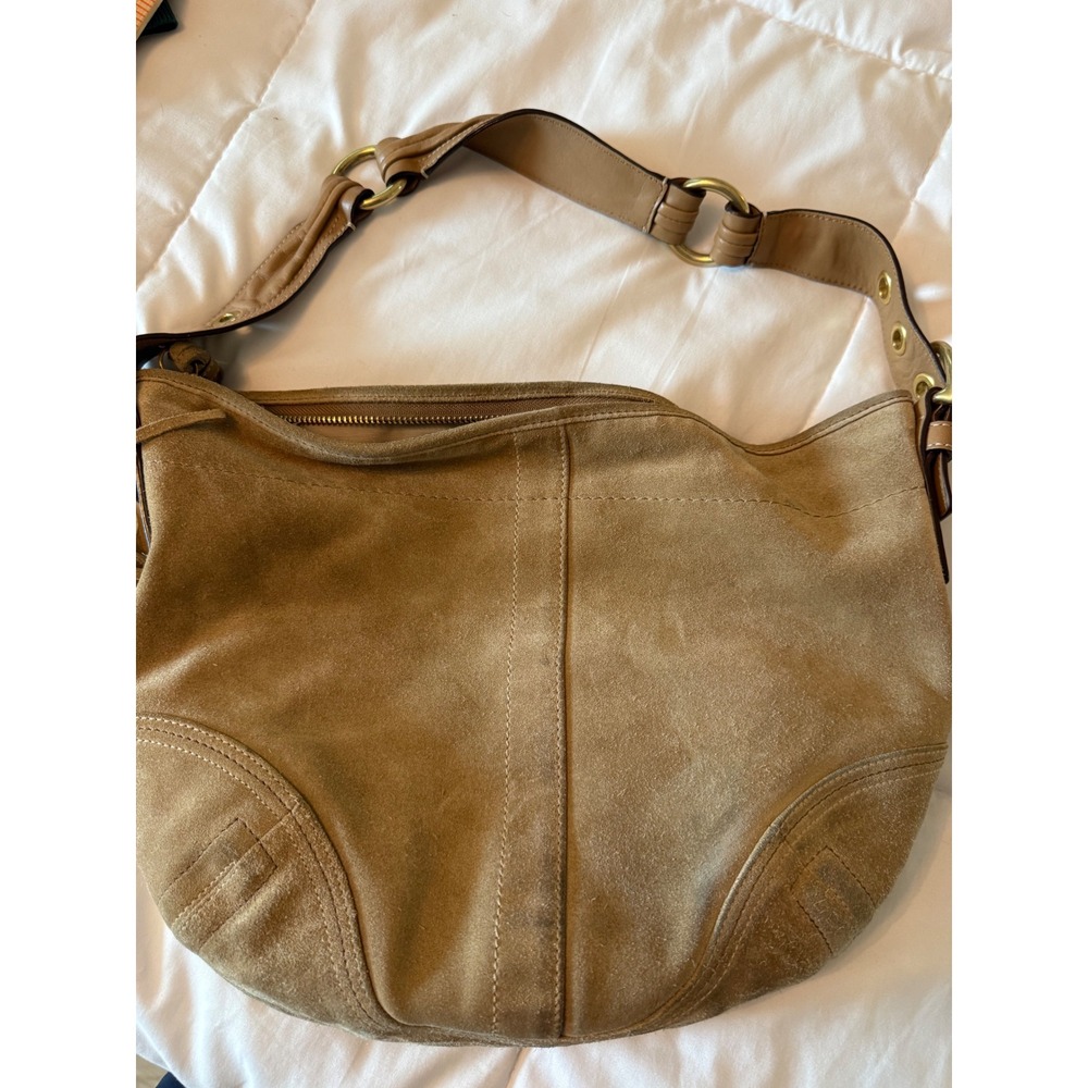 Coach Ergo Hobo Bag Tan Suede Leather Trim Brass Hardware 8A16 Vintage Boho - Picture 5 of 12